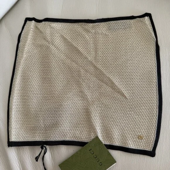 NEW Auth GUCCI Ivory/Black 100% SILK KNIT Pocket Square Handkerchief - Picture 4 of 7